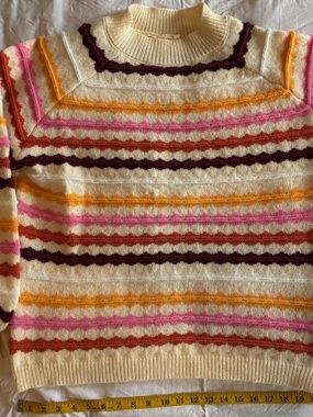 BiBi Cream Sweater with Pink, Yellow, Rust & Burgundy Stripes